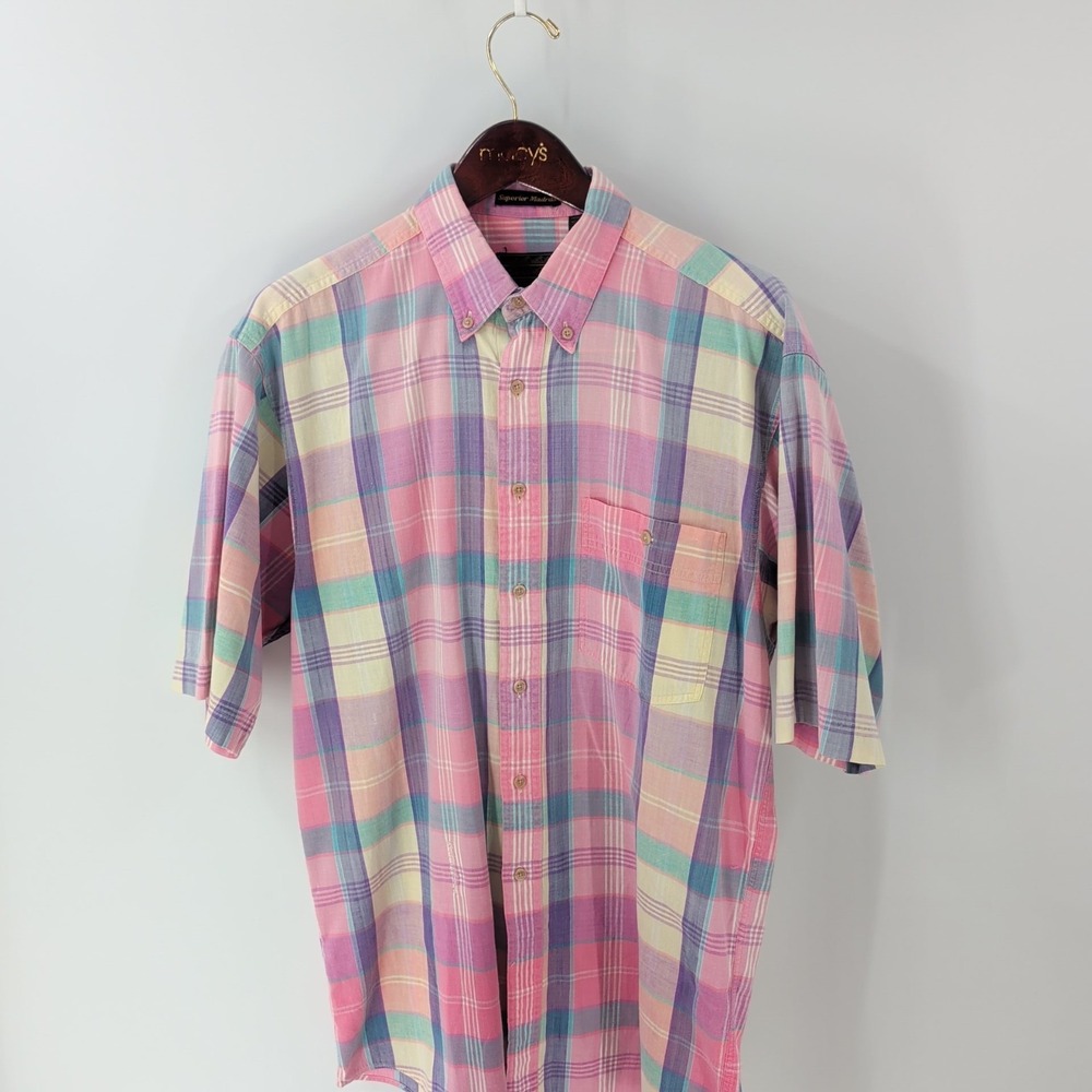 Vintage Eddie Bauer Plaid Madras Casual Button Down Shirt Multicolor Tall Size L